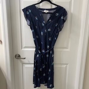 Loft blue button up dress with tie